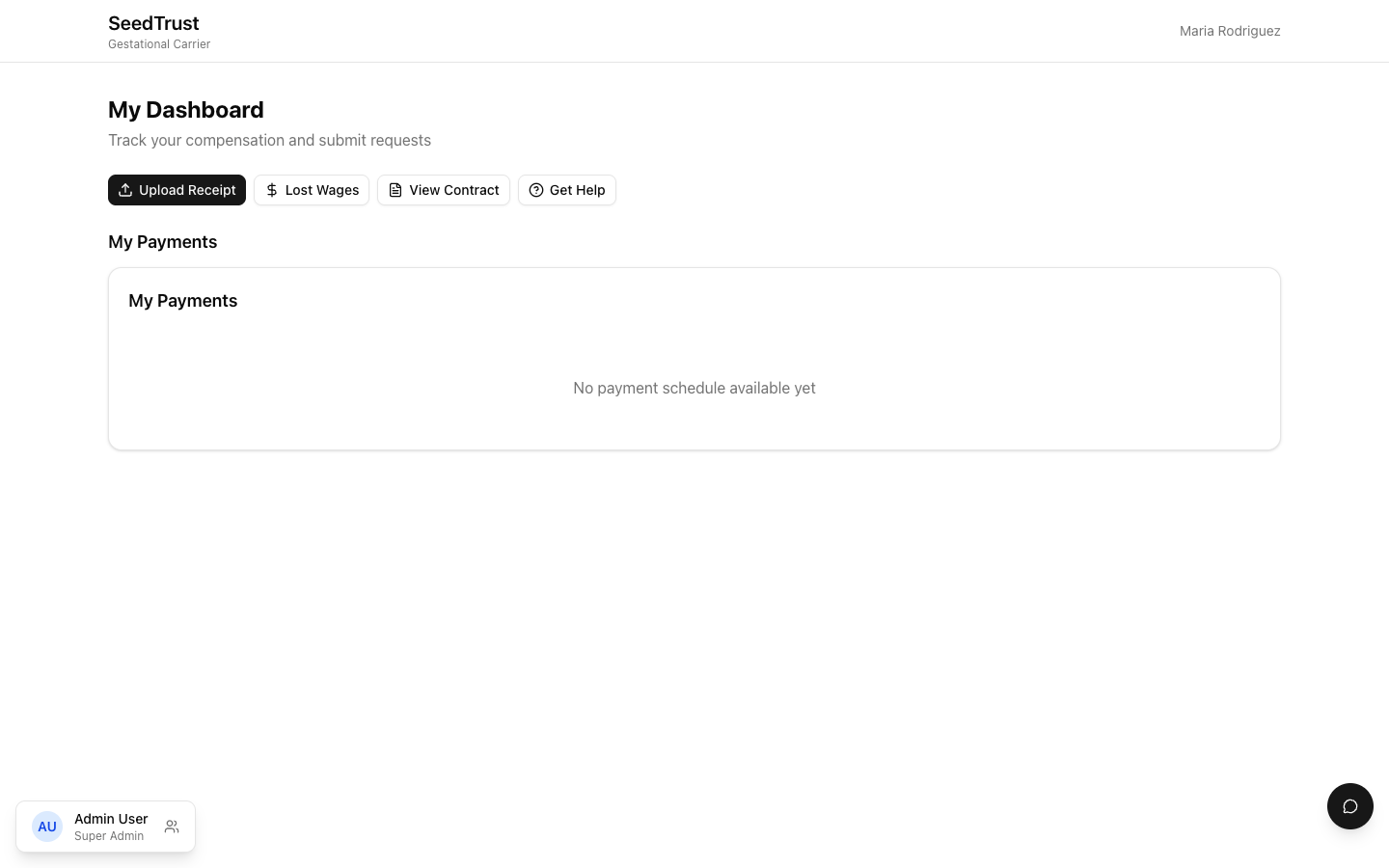GC Portal dashboard showing quick actions and payment information