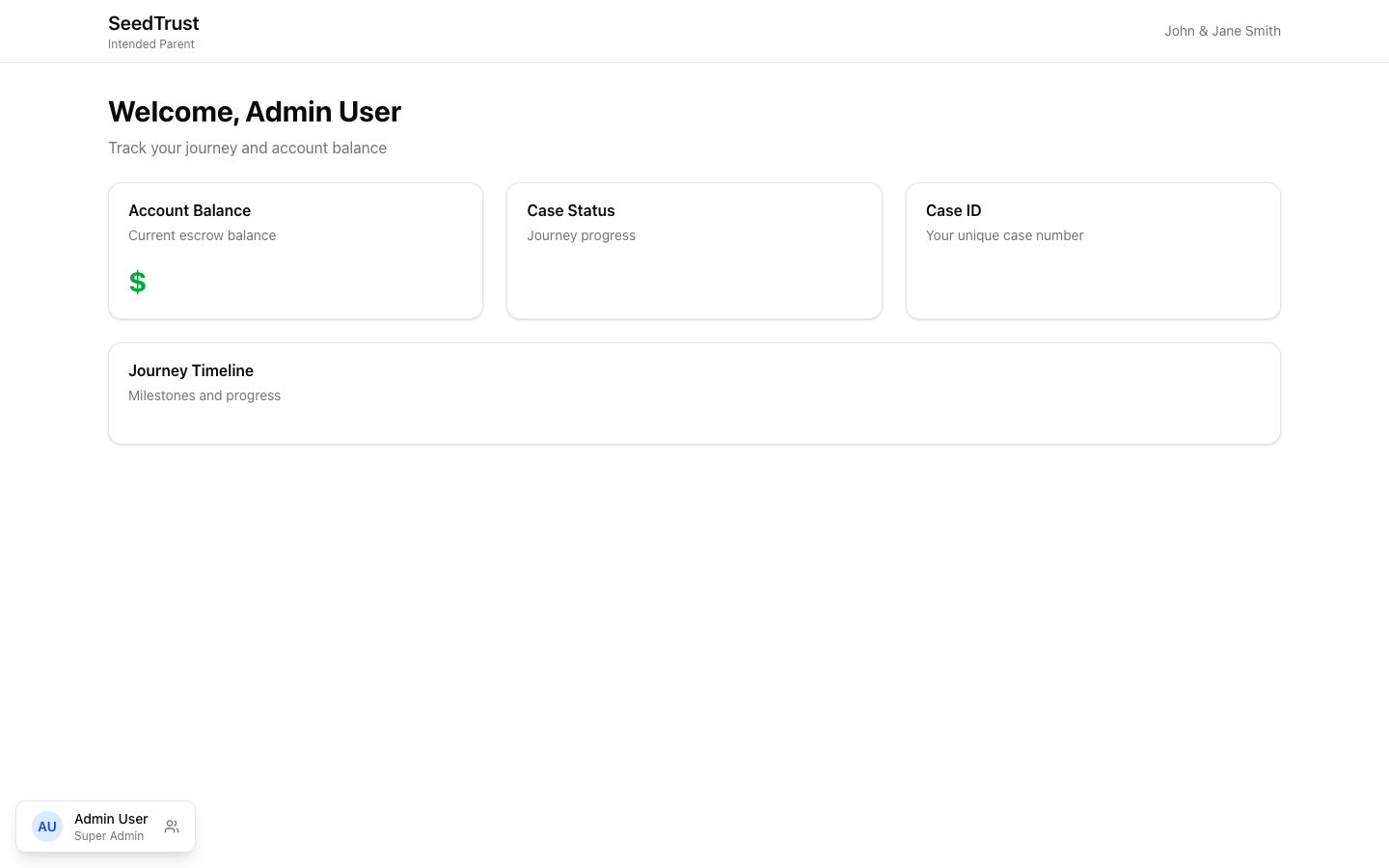 IP Portal showing account balance, case status, and journey timeline
